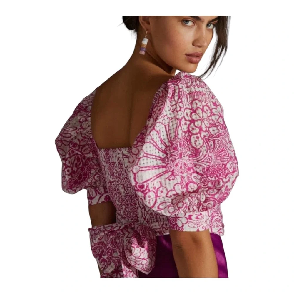MAEVE ANTHROPOLOGIE Tie-Back Floral Printed Crop Top, Size SP.